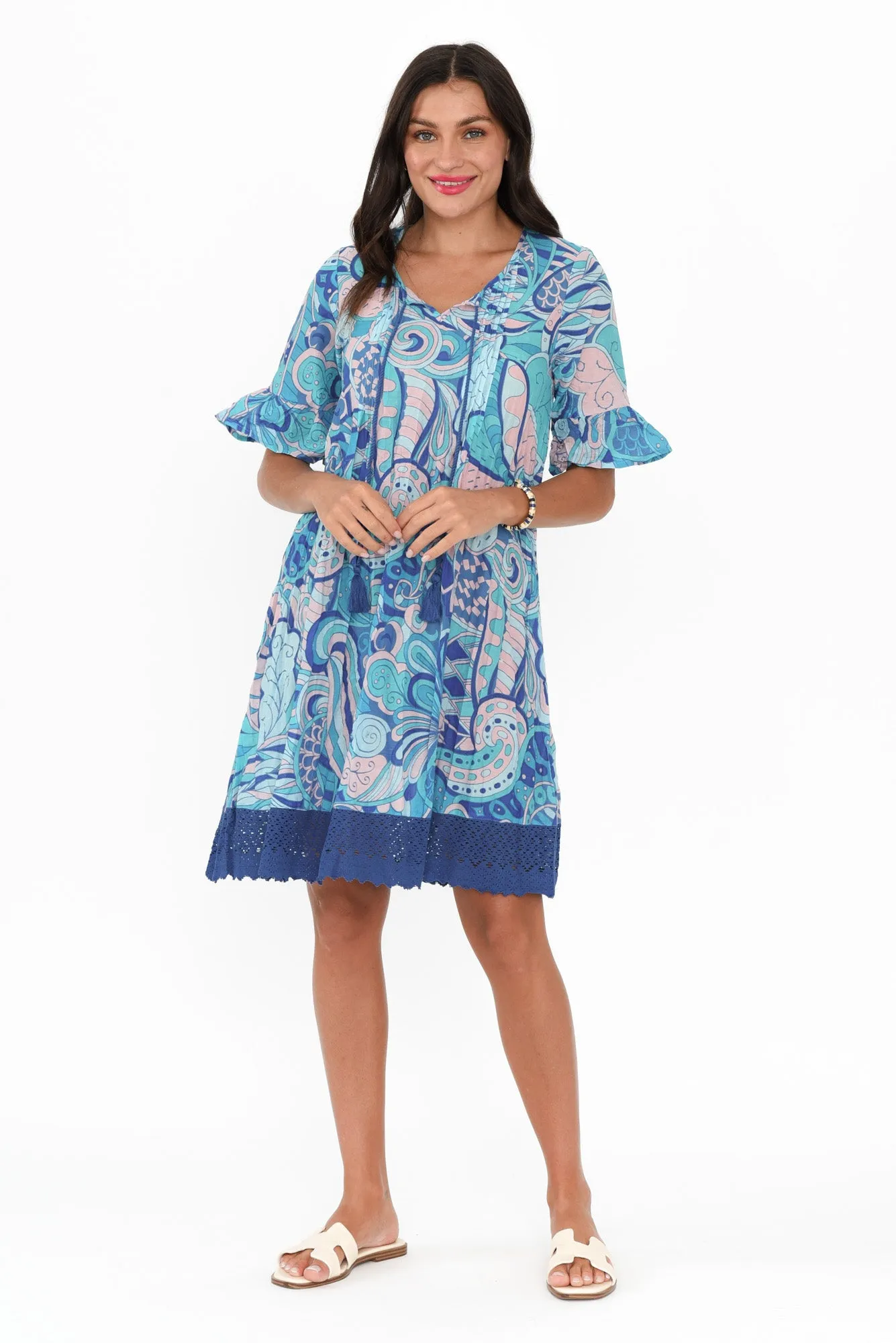 Cayman Blue Paisley Cotton Tunic Dress sold by Blue Bungalow product image thumbnail 2