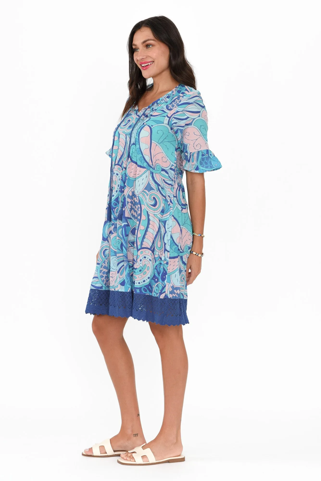 Cayman Blue Paisley Cotton Tunic Dress sold by Blue Bungalow product image thumbnail 4