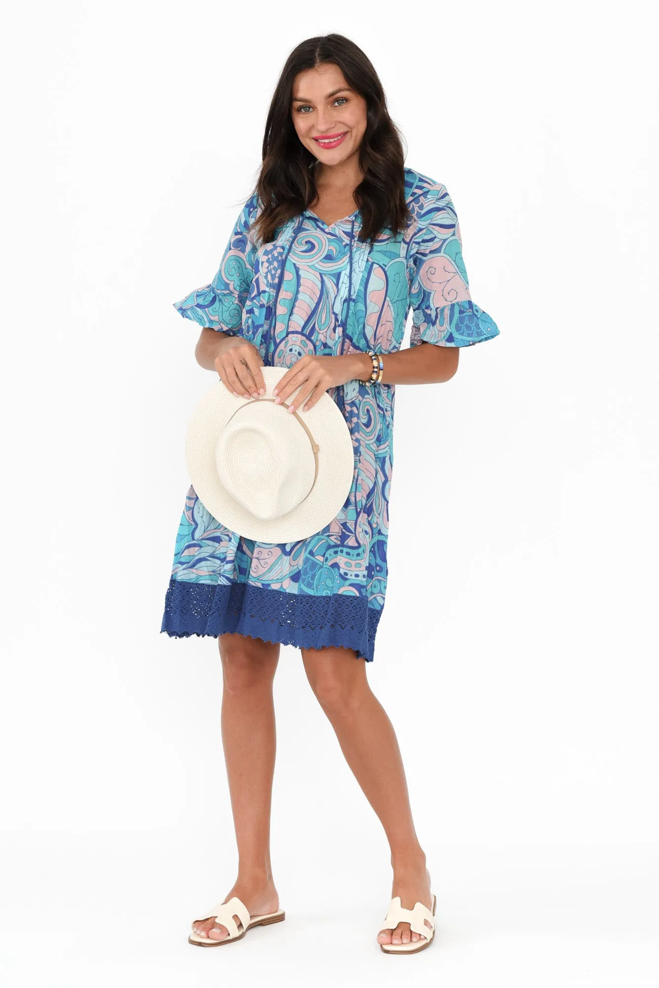 Cayman Blue Paisley Cotton Tunic Dress sold by Blue Bungalow