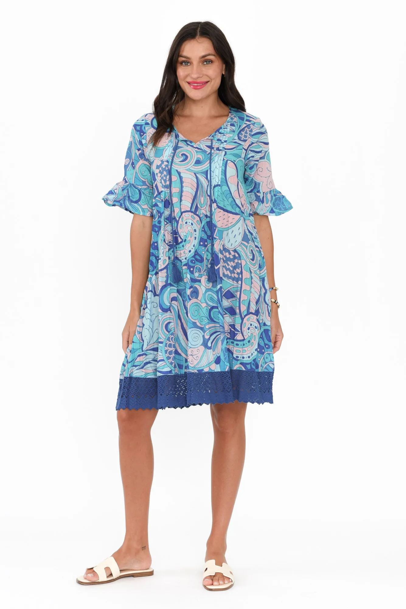 Cayman Blue Paisley Cotton Tunic Dress sold by Blue Bungalow product image thumbnail 3