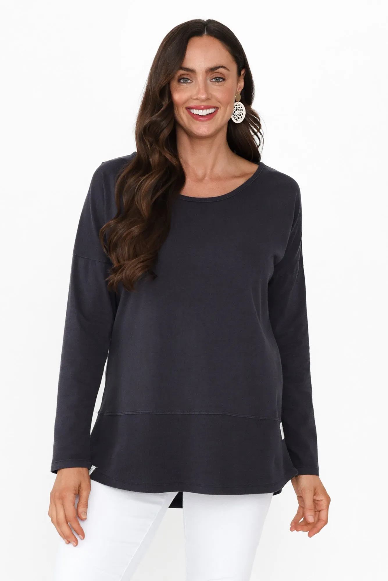 Fundamental Navy Cotton Rib Sleeved Top sold by Blue Bungalow