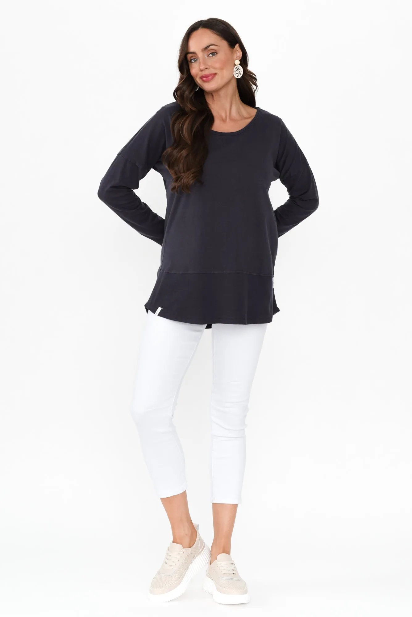 Fundamental Navy Cotton Rib Sleeved Top sold by Blue Bungalow product image thumbnail 2