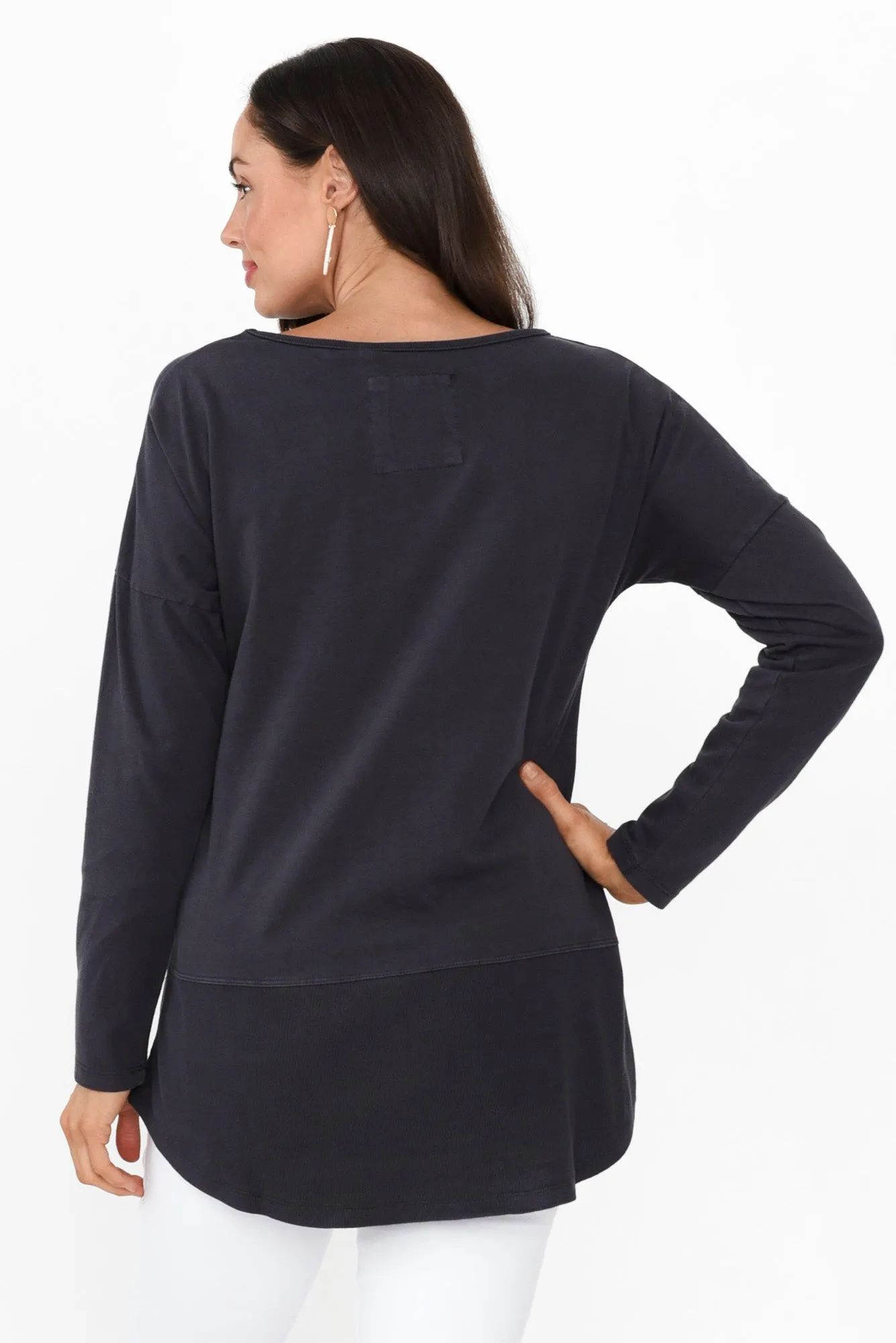 Fundamental Navy Cotton Rib Sleeved Top sold by Blue Bungalow product image thumbnail 4