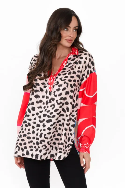 Suzy Pink Leopard V Neck Shirt sold by Blue Bungalow