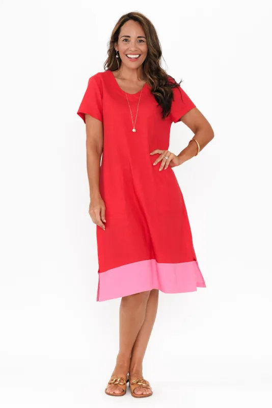 Elwood Red Splice Linen Blend Dress sold by Blue Bungalow