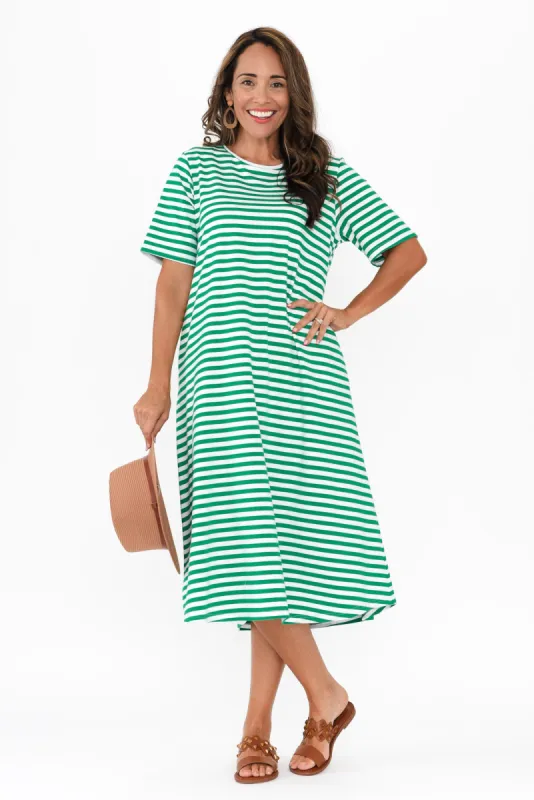 Bronte Green Stripe Cotton Tee Dress sold by Blue Bungalow