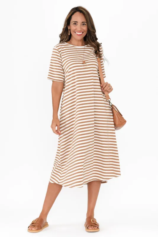 Bronte Natural Stripe Cotton Tee Dress sold by Blue Bungalow