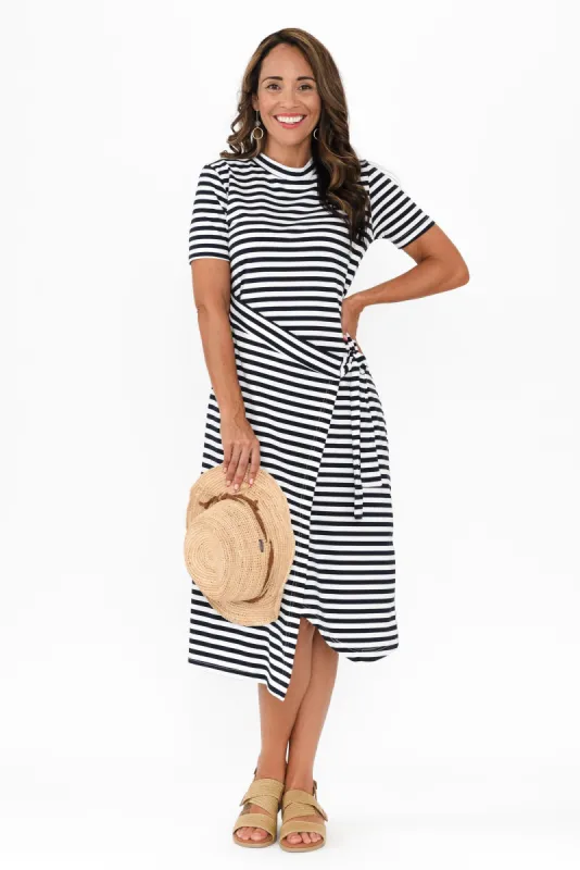 Georgie Navy Stripe Wrap Cotton Tee Dress sold by Blue Bungalow