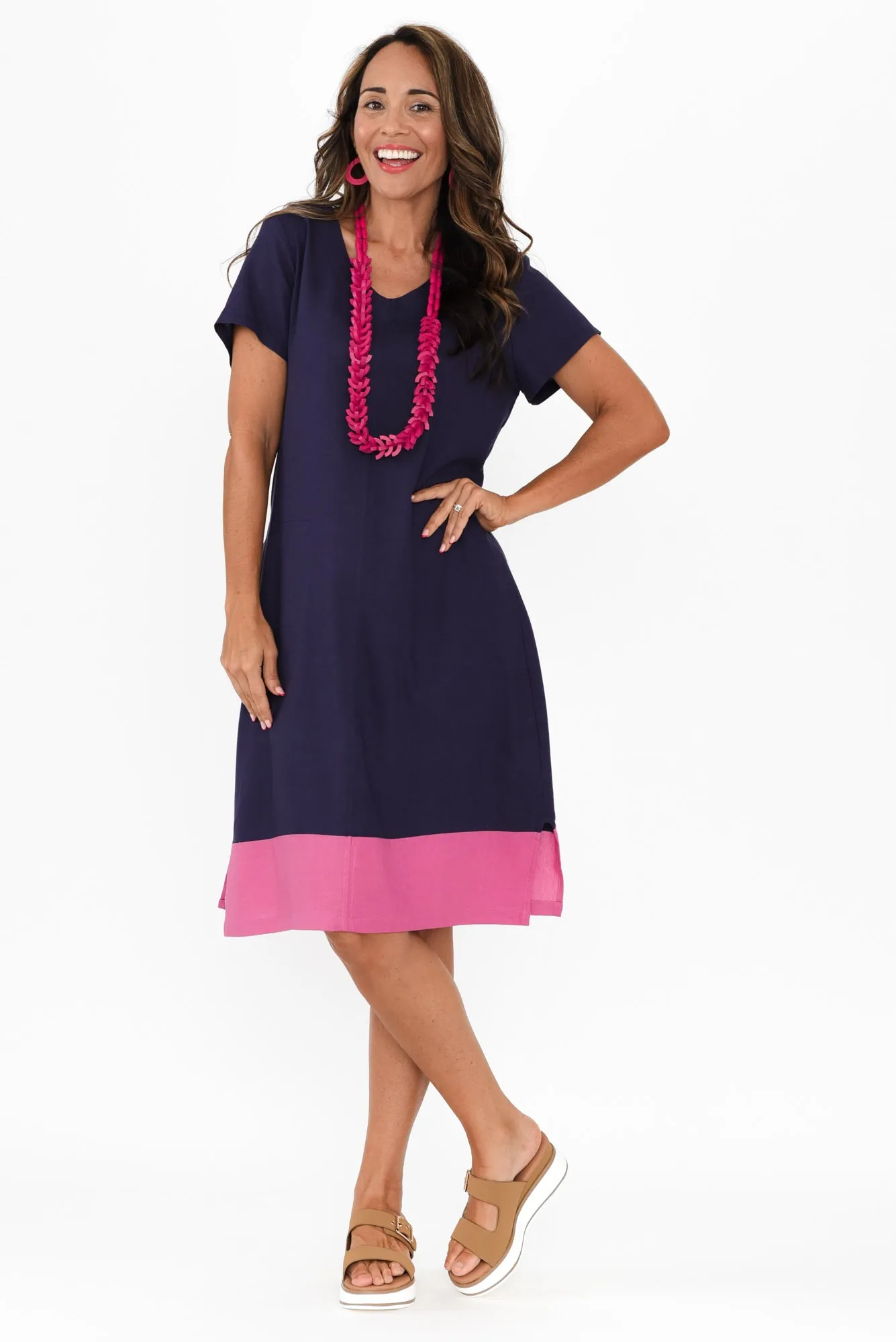 Elwood Navy Splice Linen Blend Dress sold by Blue Bungalow product image thumbnail 2
