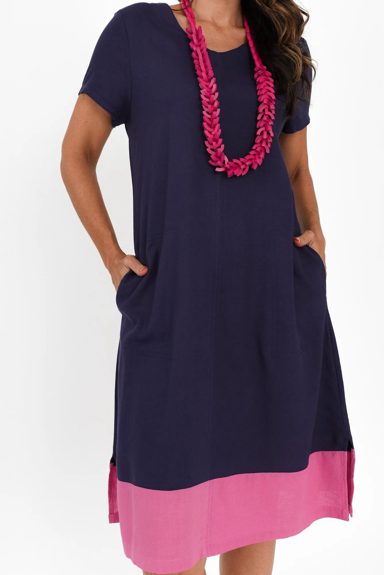 Elwood Navy Splice Linen Blend Dress sold by Blue Bungalow product image thumbnail 5