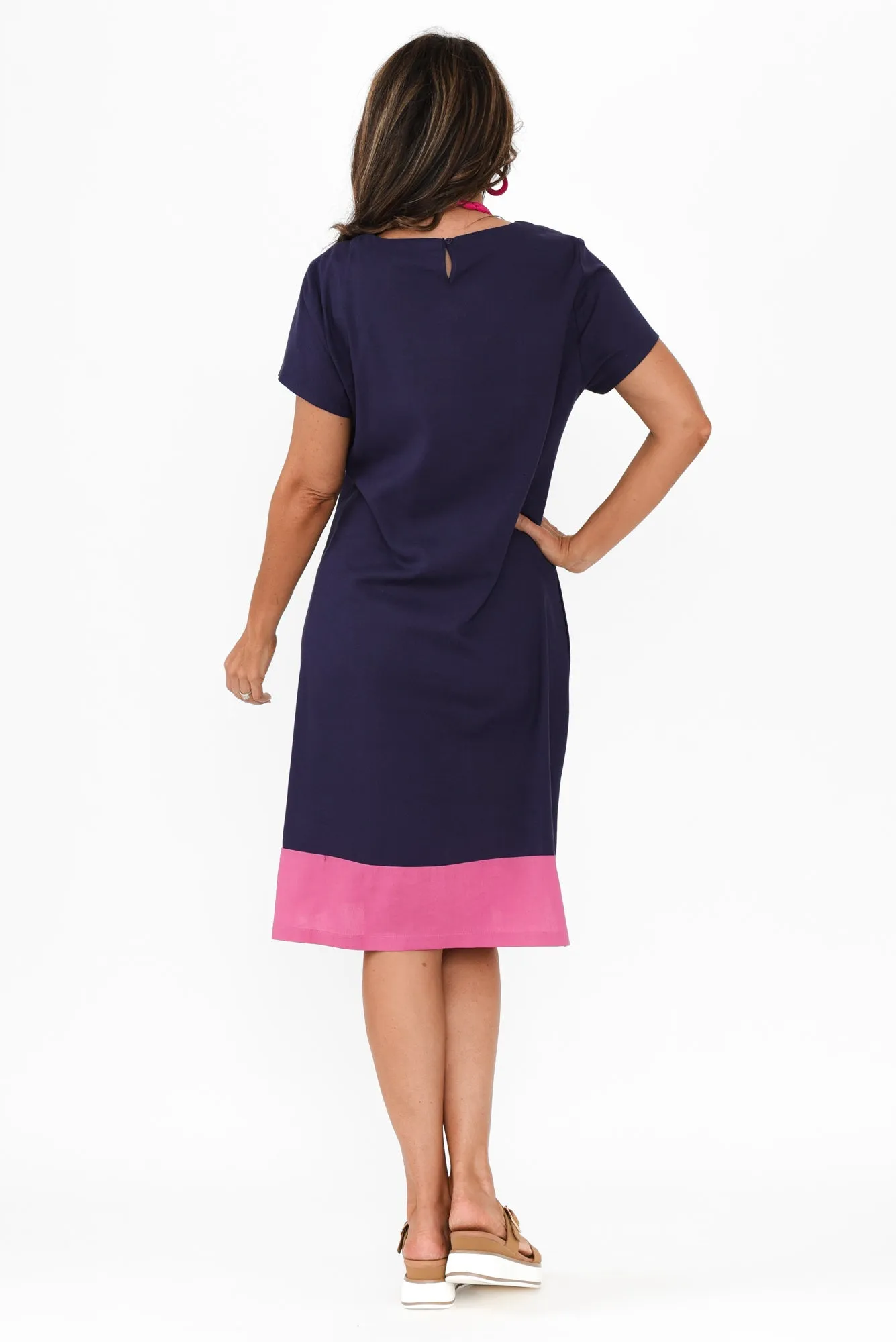 Elwood Navy Splice Linen Blend Dress sold by Blue Bungalow product image thumbnail 4