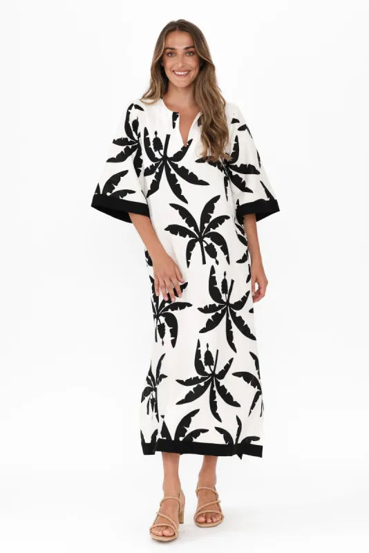 Tessie Black Tropical Linen Kaftan sold by Blue Bungalow