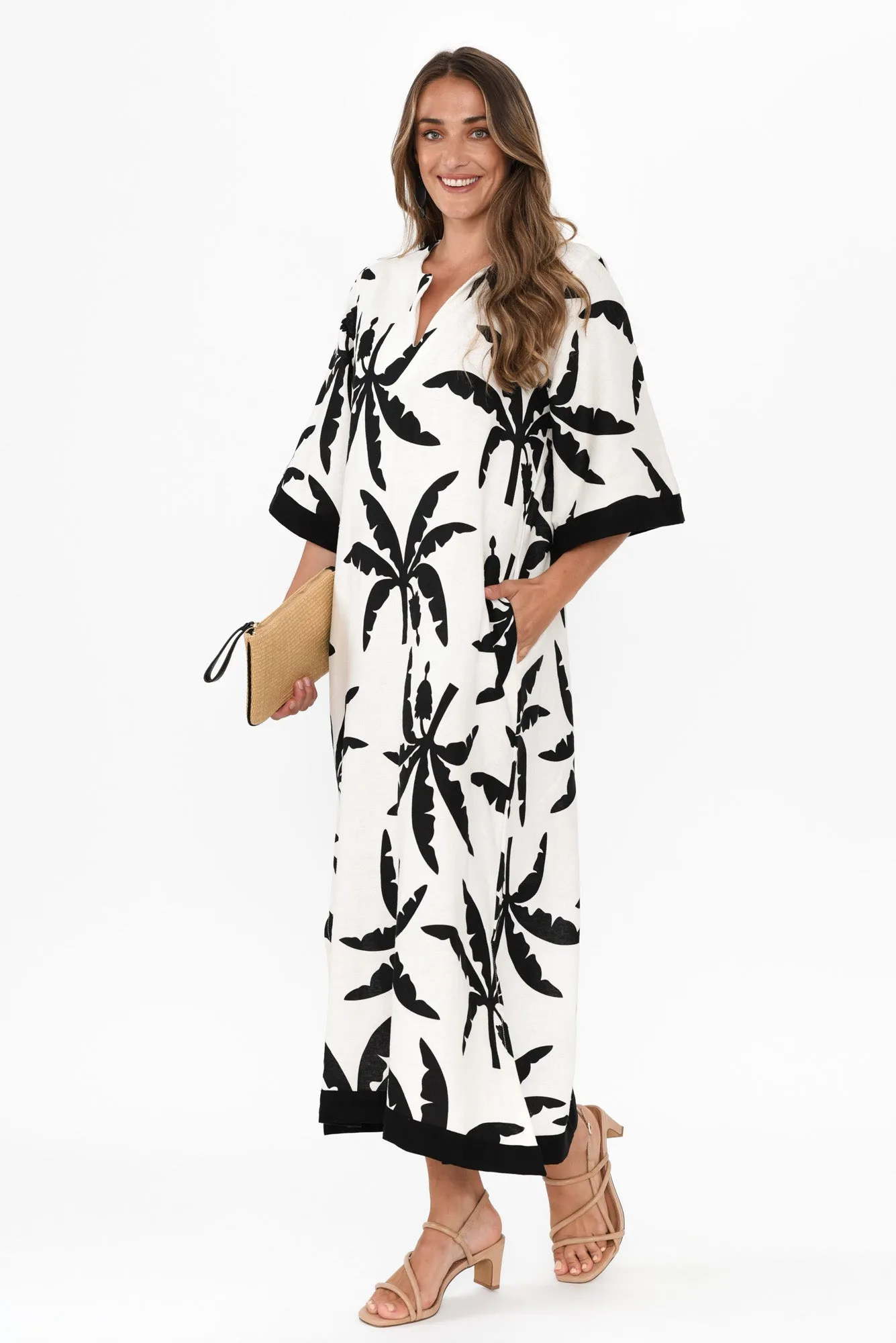 Tessie Black Tropical Linen Kaftan sold by Blue Bungalow product image thumbnail 3