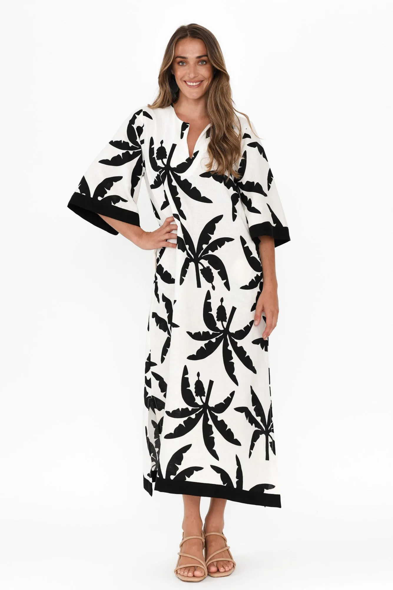 Tessie Black Tropical Linen Kaftan sold by Blue Bungalow product image thumbnail 5