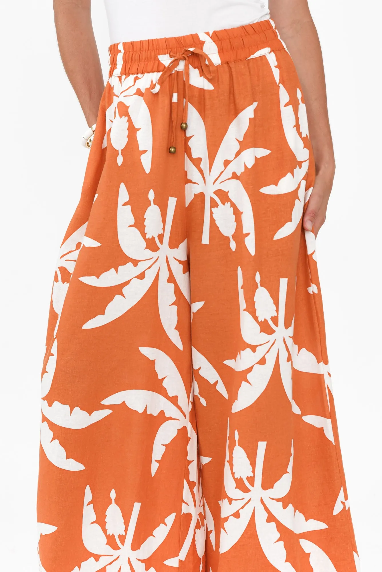 Sandrine Orange Tropical Linen Pants sold by Blue Bungalow product image thumbnail 5