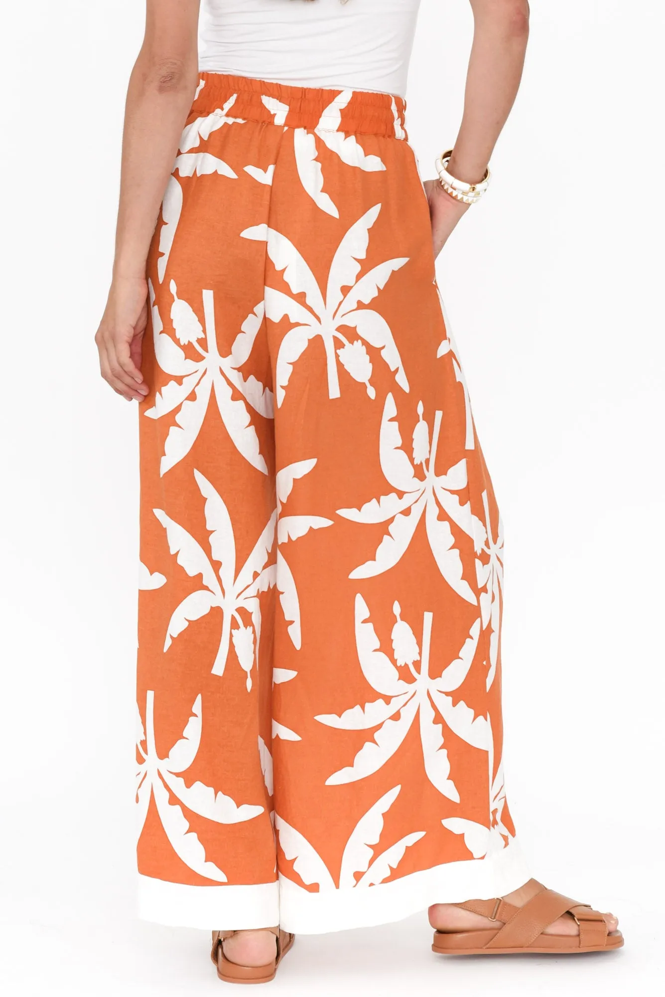 Sandrine Orange Tropical Linen Pants sold by Blue Bungalow product image thumbnail 4