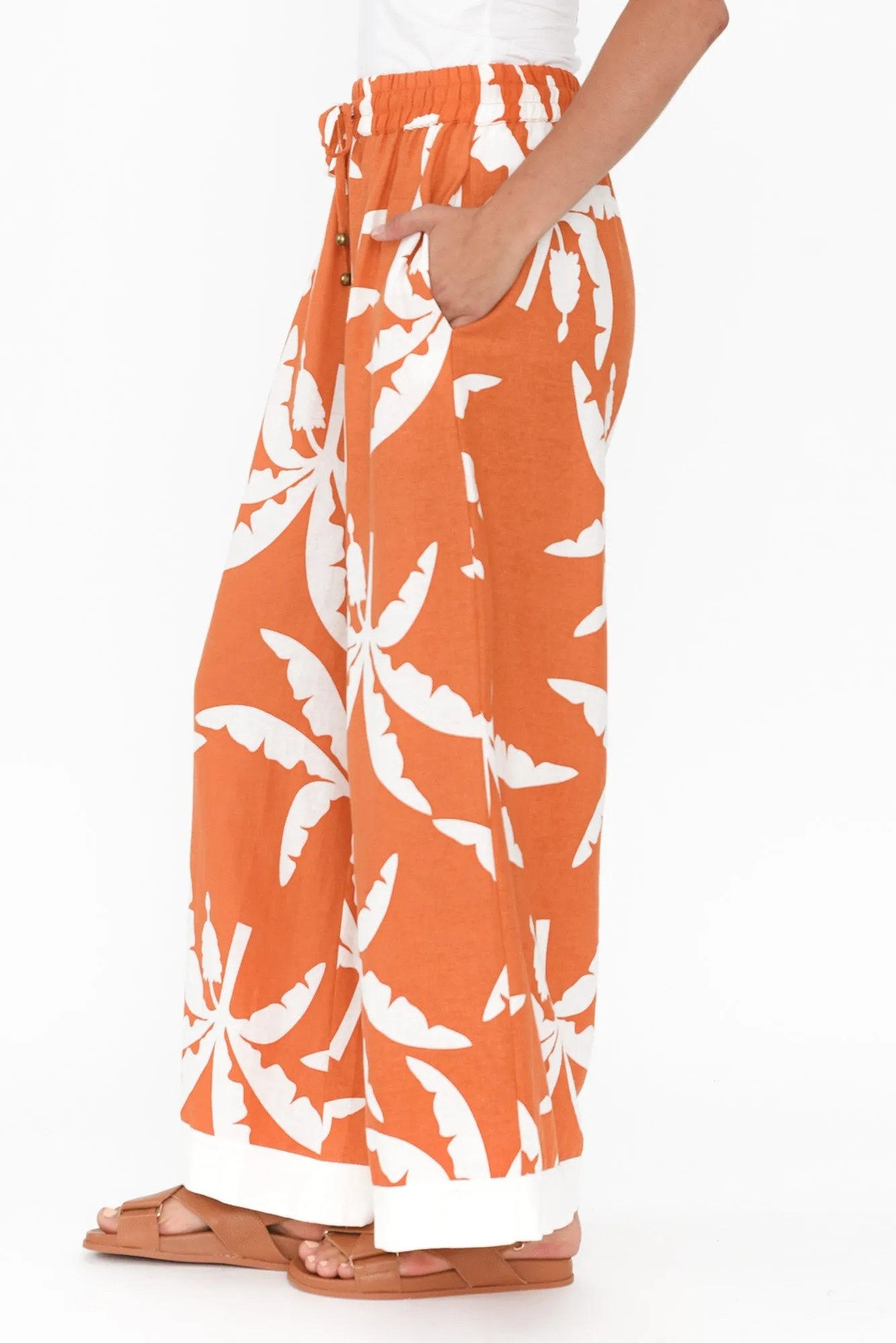 Sandrine Orange Tropical Linen Pants sold by Blue Bungalow product image thumbnail 3