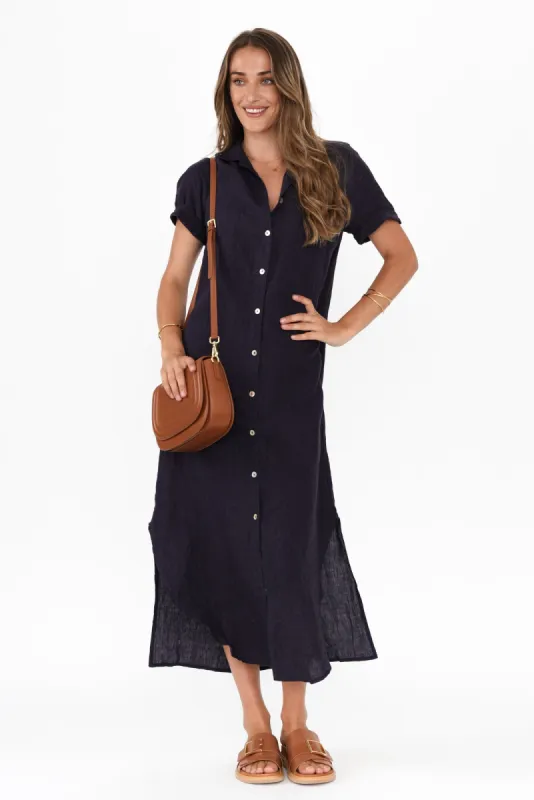 Aries Navy Linen Shirt Dress sold by Blue Bungalow