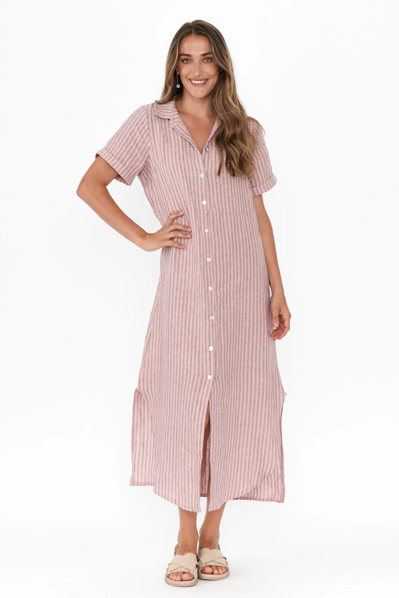 Aries Beige Stripe Linen Shirt Dress sold by Blue Bungalow product image thumbnail 4