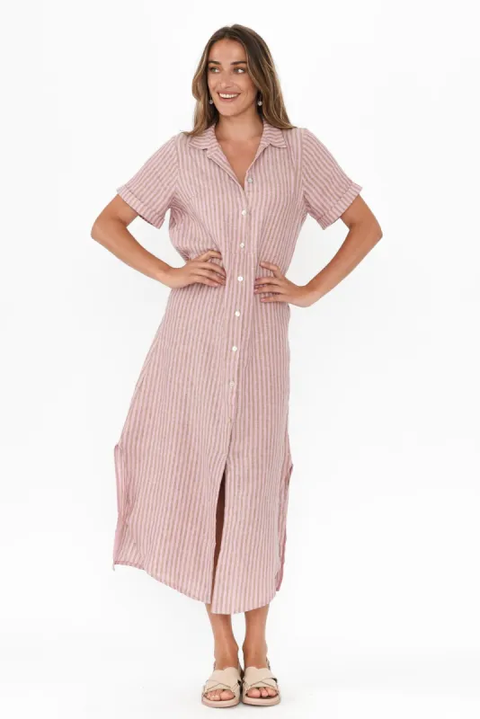 Aries Beige Stripe Linen Shirt Dress sold by Blue Bungalow