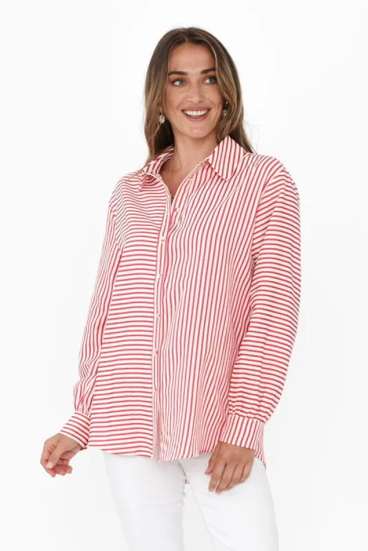 Audrey Red Stripe Collared Shirt sold by Blue Bungalow