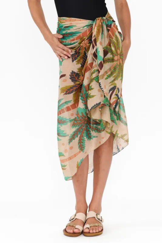Stana Green Tropical Cotton Sarong sold by Blue Bungalow