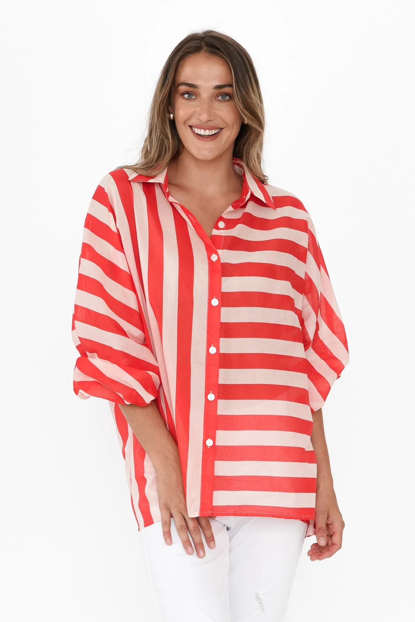 Cliffside Red Stripe Cotton Shirt sold by Blue Bungalow