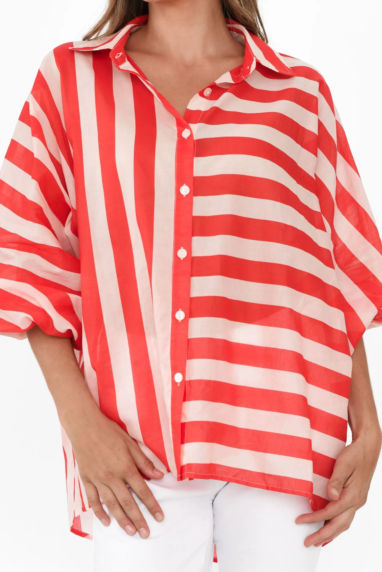 Cliffside Red Stripe Cotton Shirt sold by Blue Bungalow product image thumbnail 5