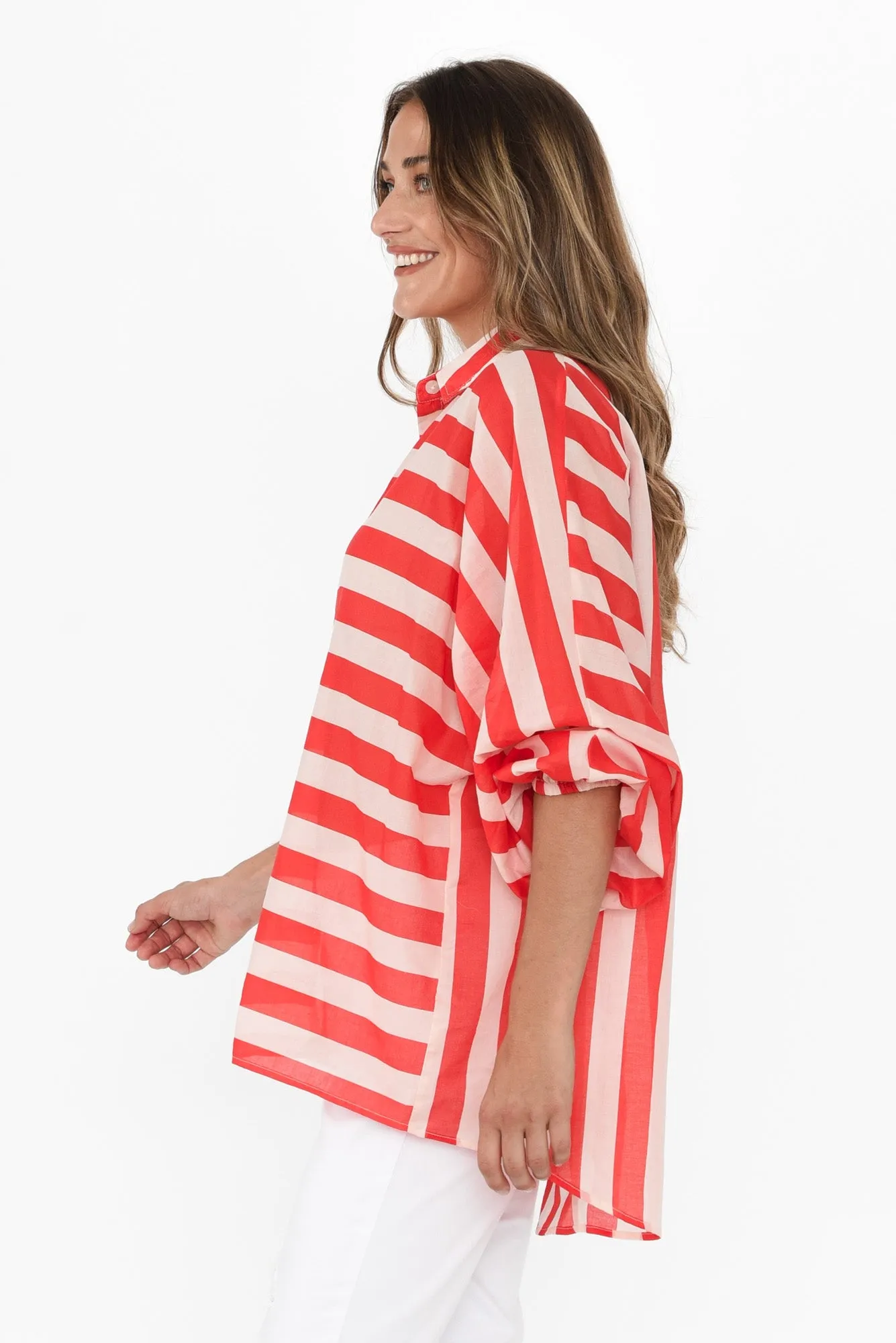 Cliffside Red Stripe Cotton Shirt sold by Blue Bungalow product image thumbnail 3