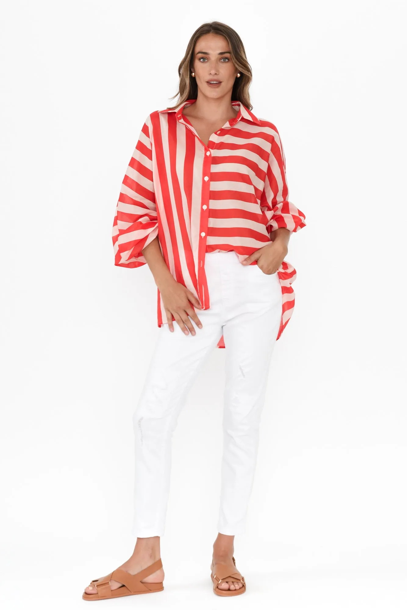 Cliffside Red Stripe Cotton Shirt sold by Blue Bungalow product image thumbnail 2