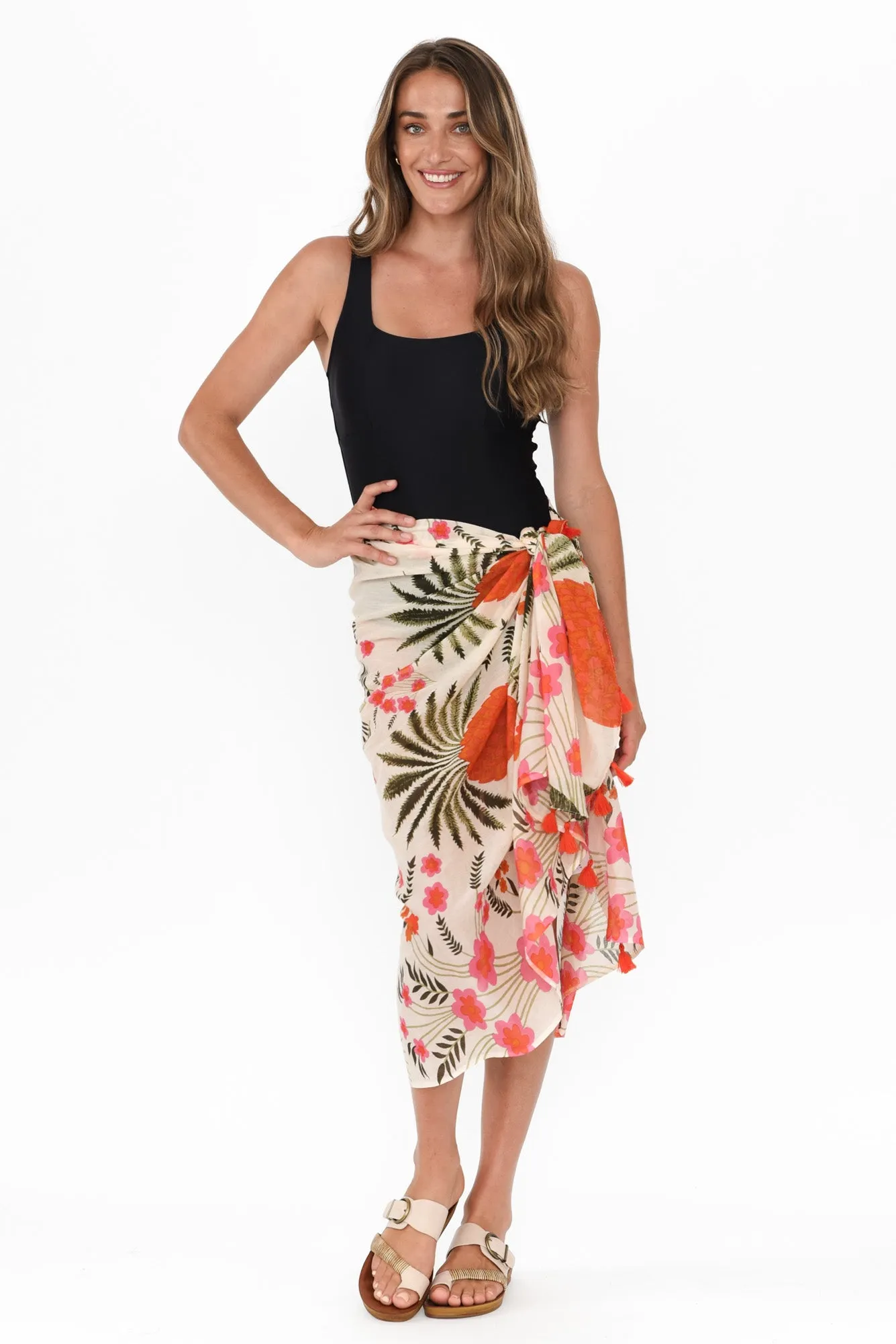 Stana Orange Tropical Cotton Sarong sold by Blue Bungalow product image thumbnail 2