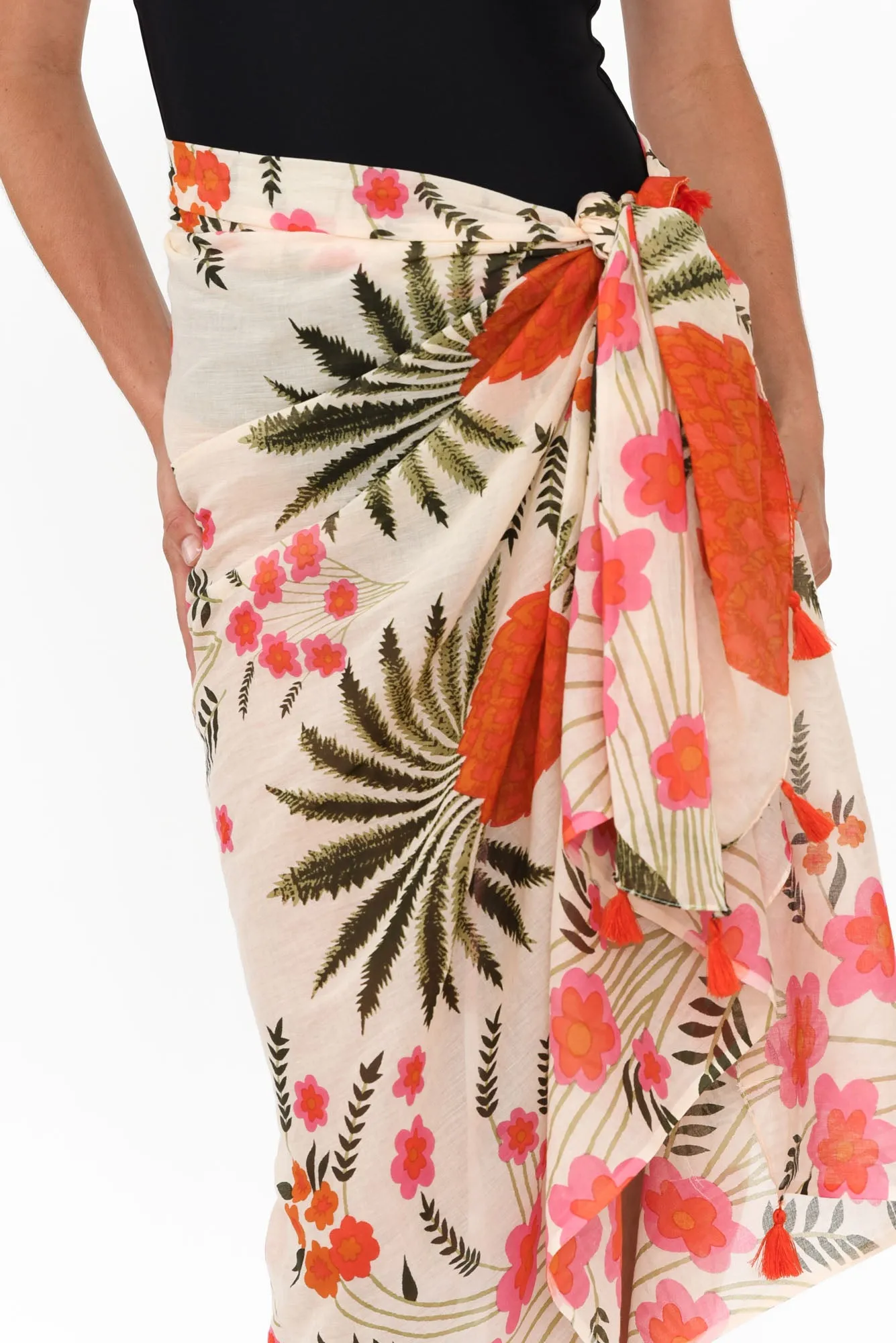 Stana Orange Tropical Cotton Sarong sold by Blue Bungalow product image thumbnail 5