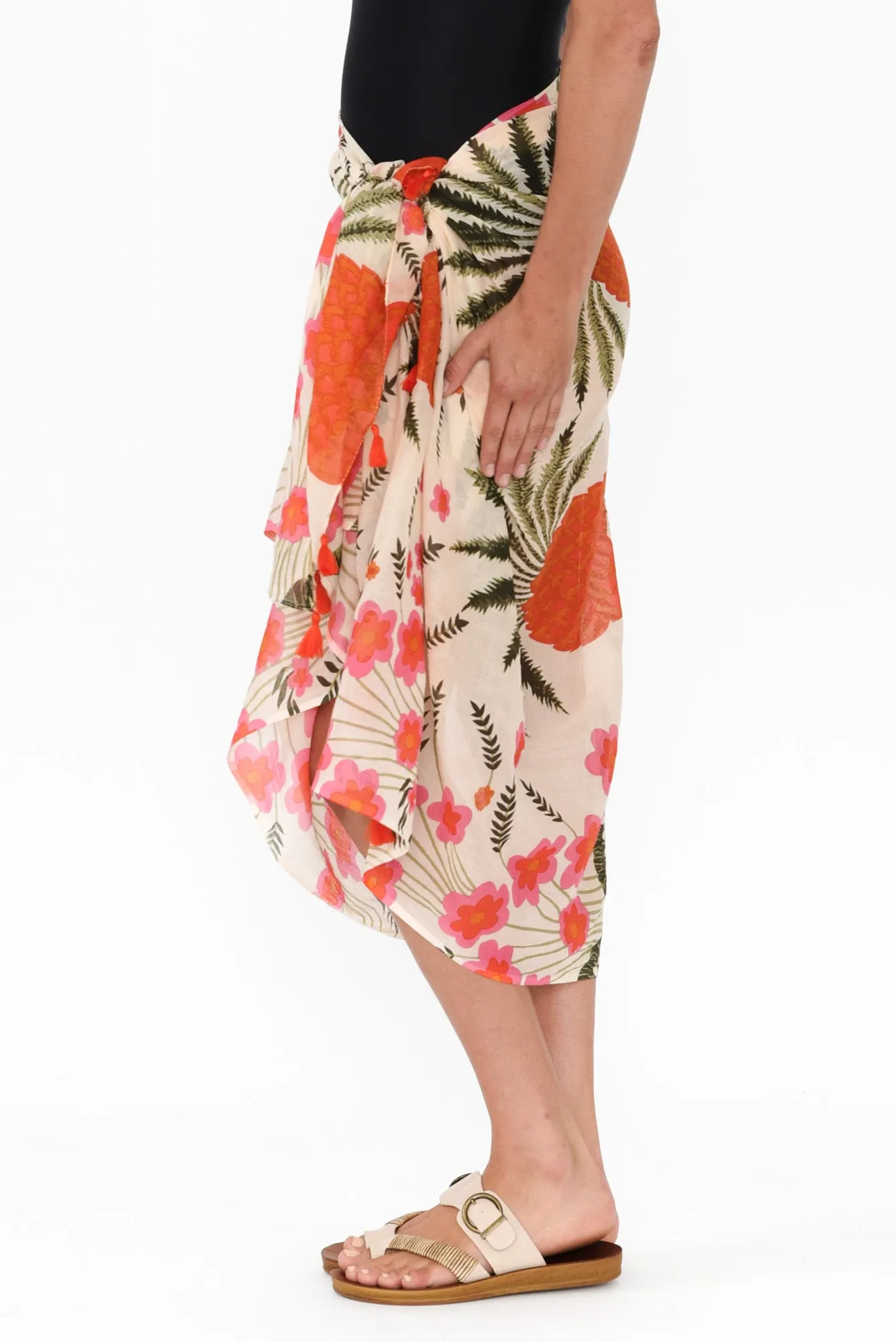Stana Orange Tropical Cotton Sarong sold by Blue Bungalow product image thumbnail 3