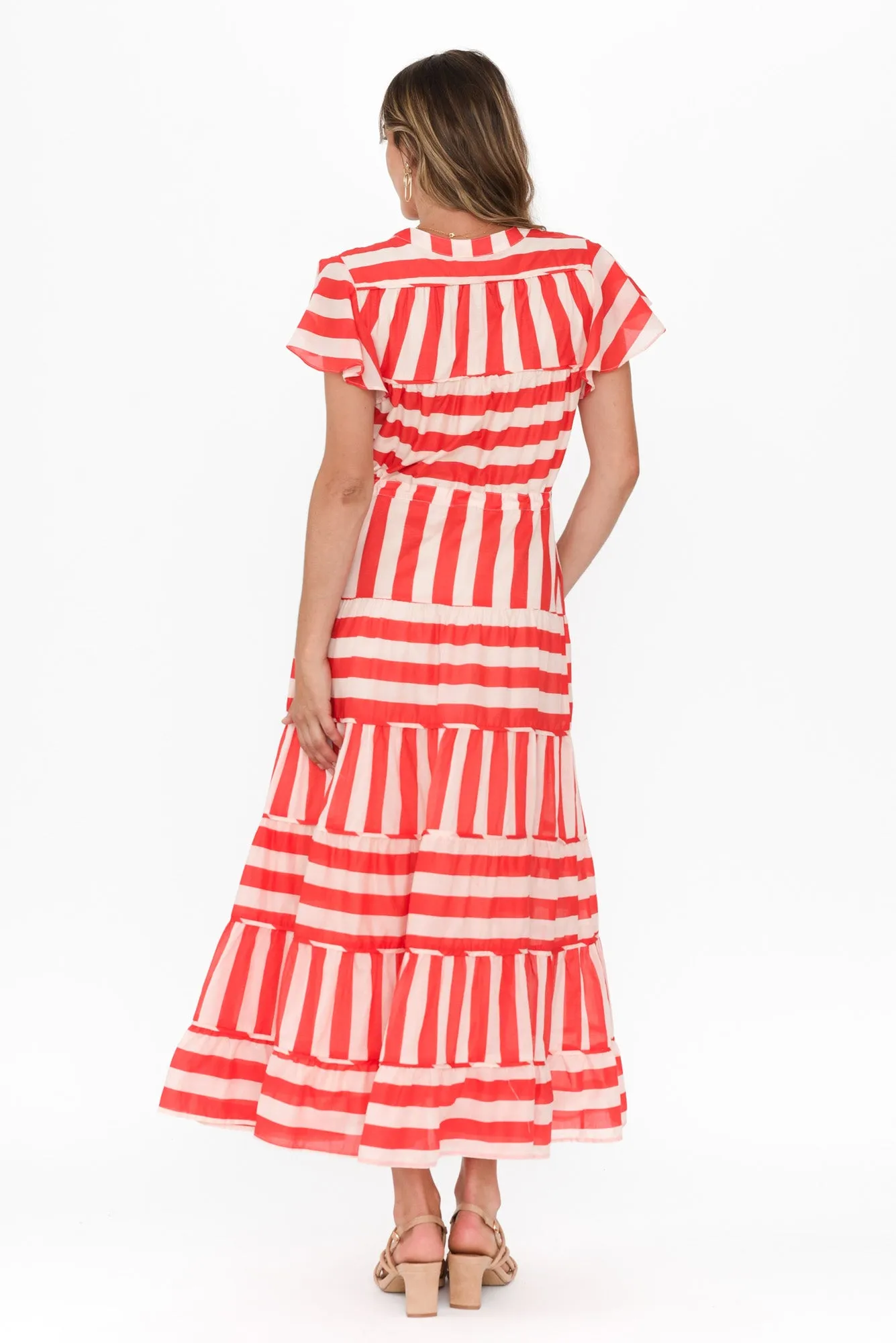 Delilah Red Stripe Cotton Tiered Dress sold by Blue Bungalow product image thumbnail 4