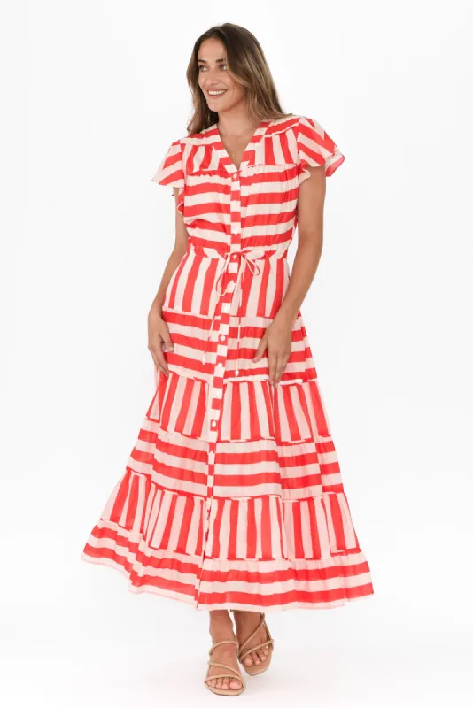 Delilah Red Stripe Cotton Tiered Dress sold by Blue Bungalow