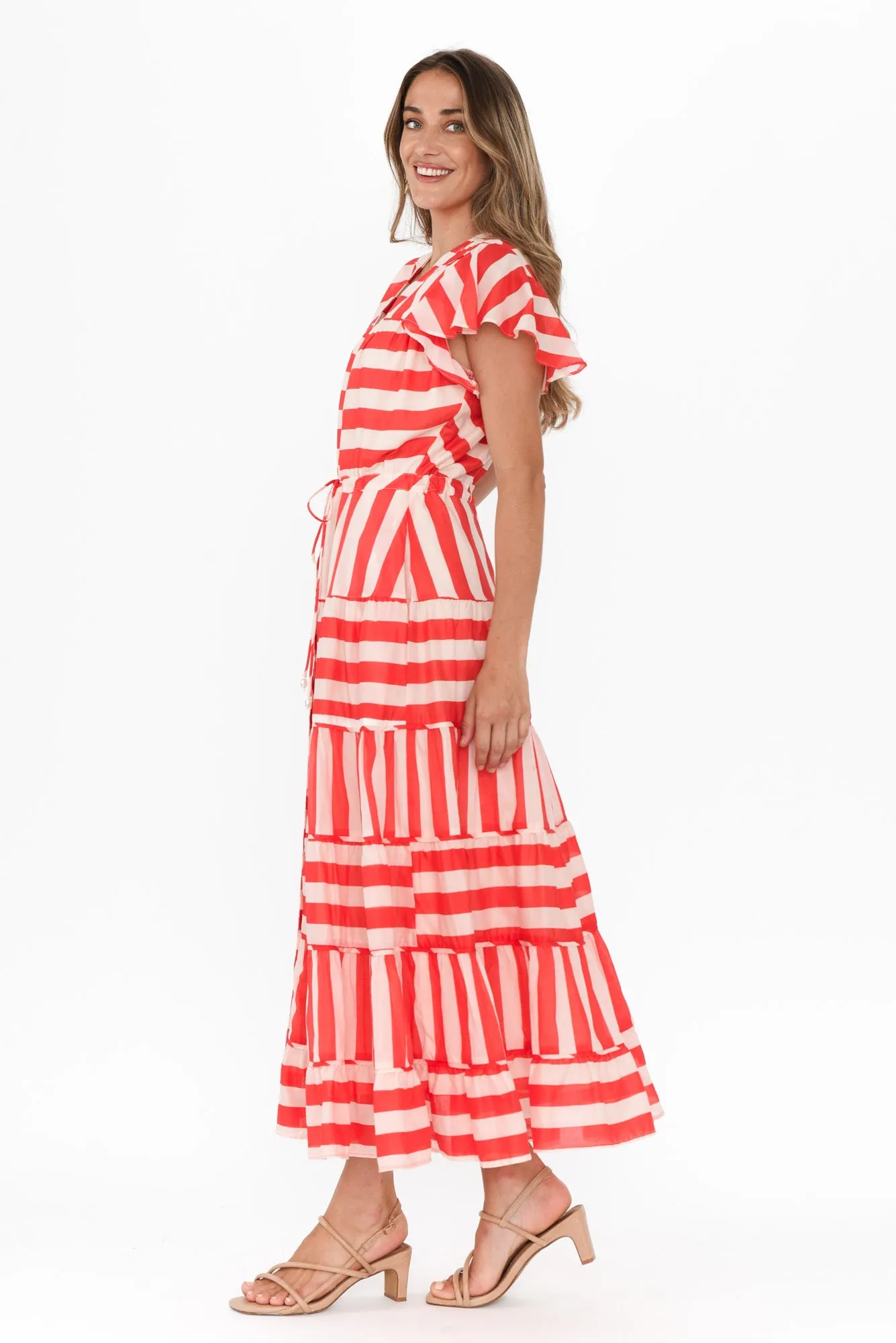 Delilah Red Stripe Cotton Tiered Dress sold by Blue Bungalow product image thumbnail 3