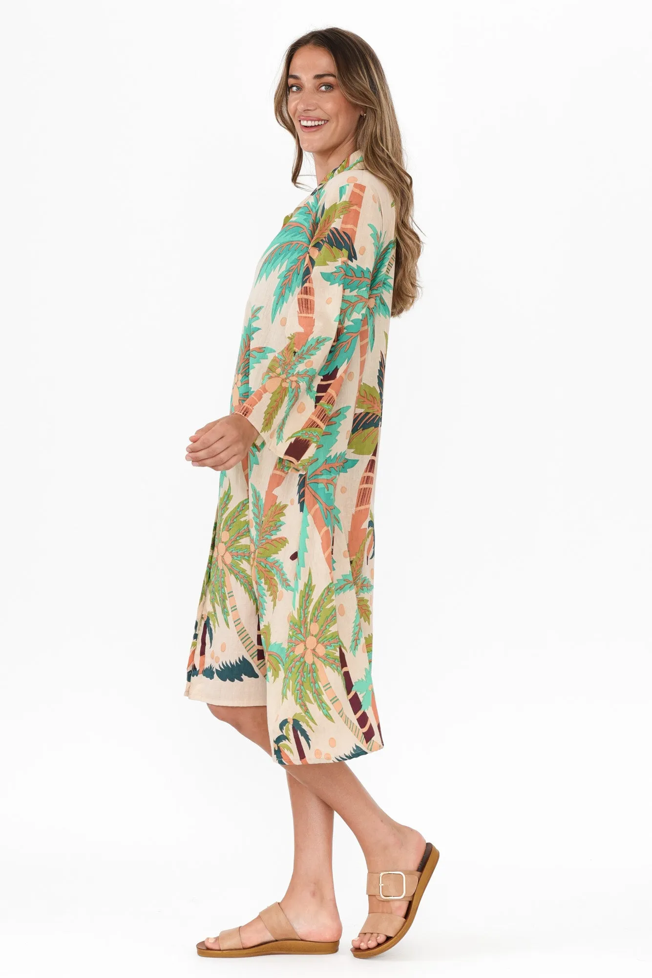 Stav Green Tropical Cotton Button Kaftan sold by Blue Bungalow product image thumbnail 3