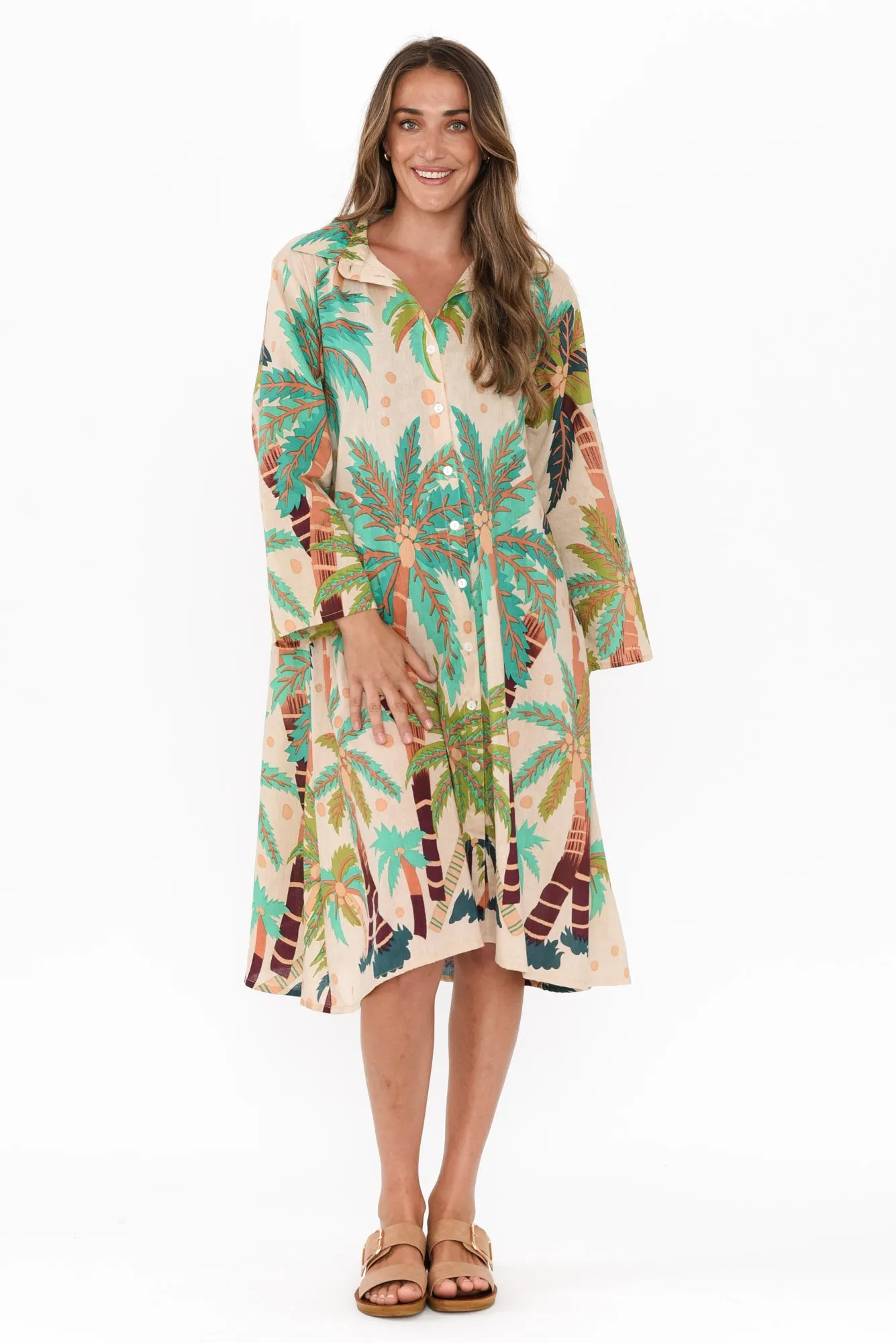 Stav Green Tropical Cotton Button Kaftan sold by Blue Bungalow product image thumbnail 2