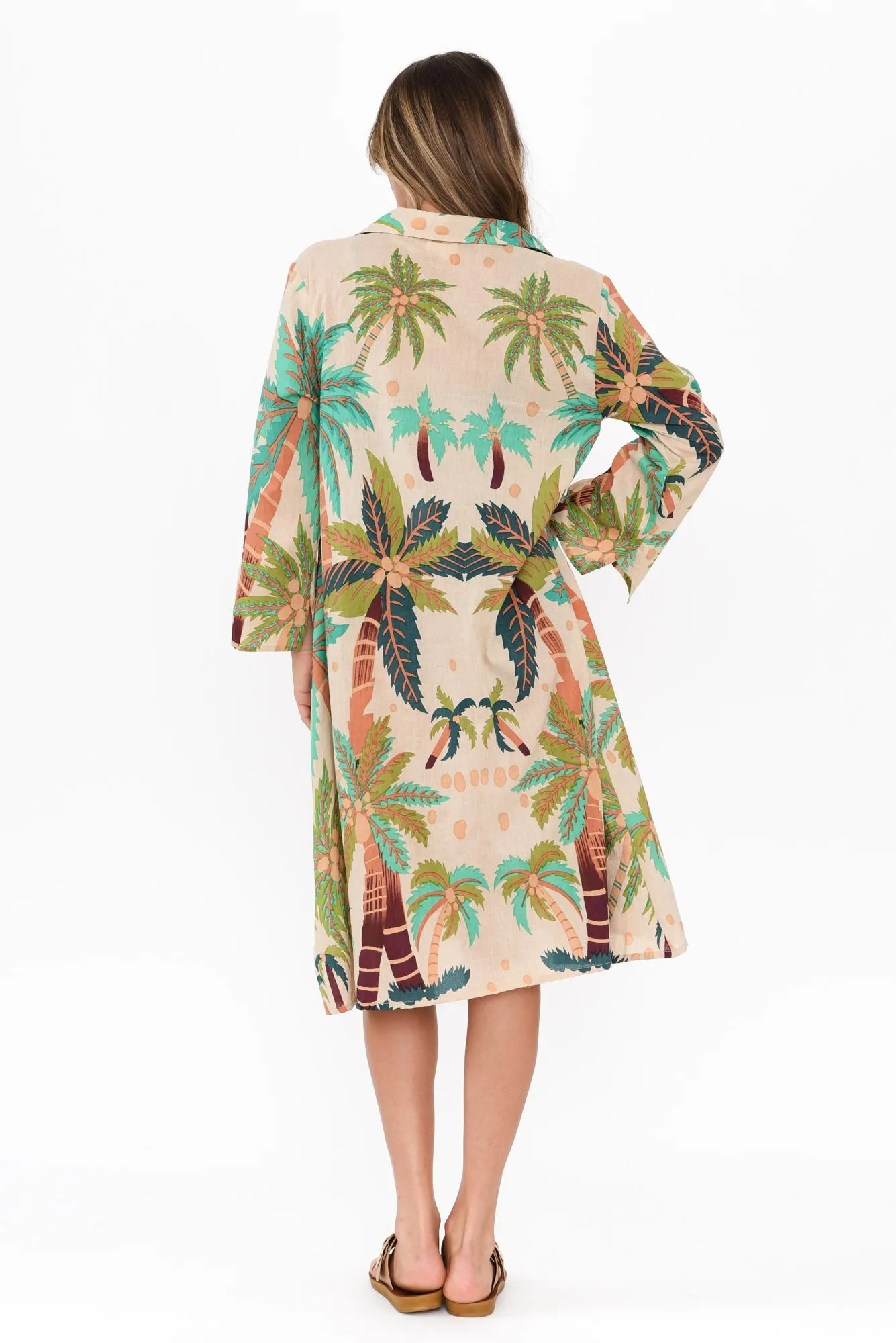 Stav Green Tropical Cotton Button Kaftan sold by Blue Bungalow product image thumbnail 4