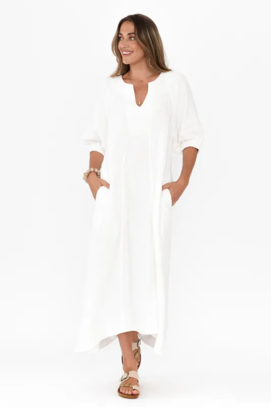Neila White Cotton Cheesecloth Midi Dress sold by Blue Bungalow