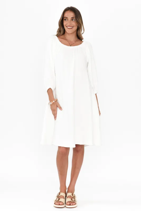 Raina White Cotton Cheesecloth Sleeved Dress sold by Blue Bungalow