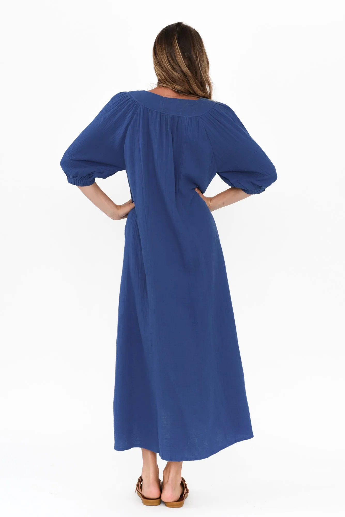 Neila Cobalt Cotton Cheesecloth Midi Dress sold by Blue Bungalow product image thumbnail 4
