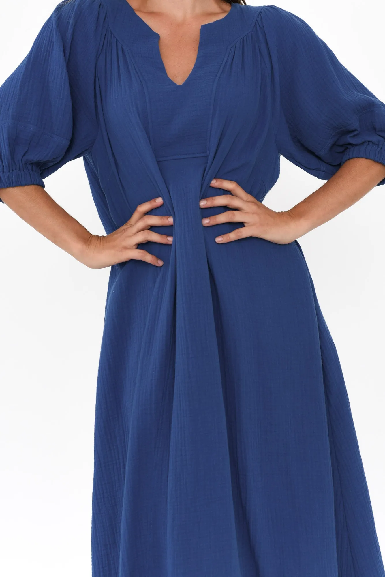 Neila Cobalt Cotton Cheesecloth Midi Dress sold by Blue Bungalow product image thumbnail 5