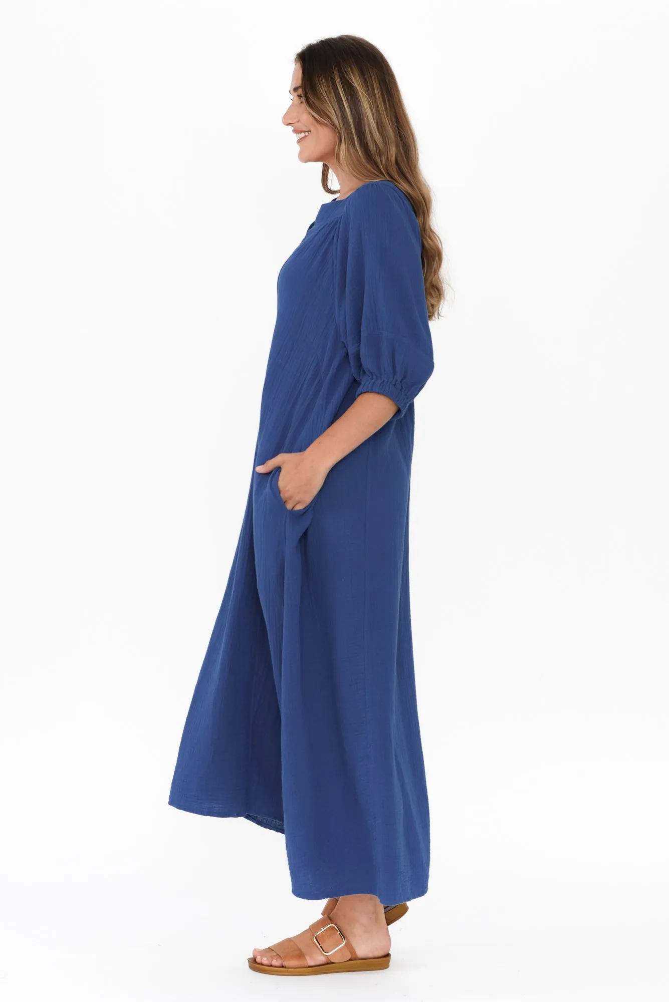 Neila Cobalt Cotton Cheesecloth Midi Dress sold by Blue Bungalow product image thumbnail 3