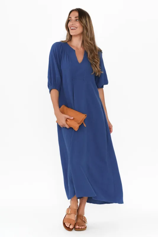 Neila Cobalt Cotton Cheesecloth Midi Dress sold by Blue Bungalow