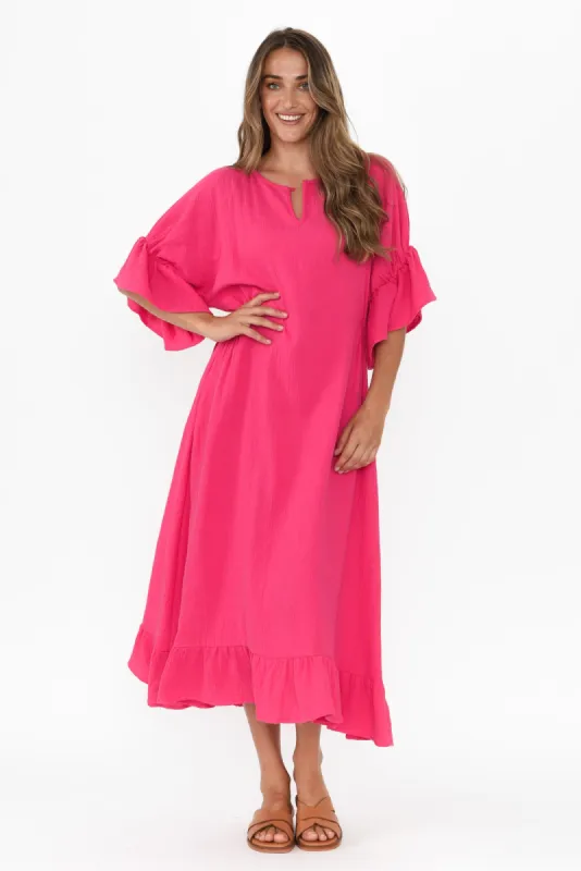 Lesi Fuchsia Cotton Cheesecloth Frill Dress sold by Blue Bungalow