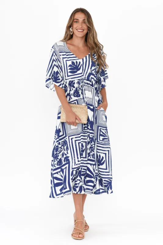 Jennifer Blue Tile Flutter Sleeve Dress sold by Blue Bungalow