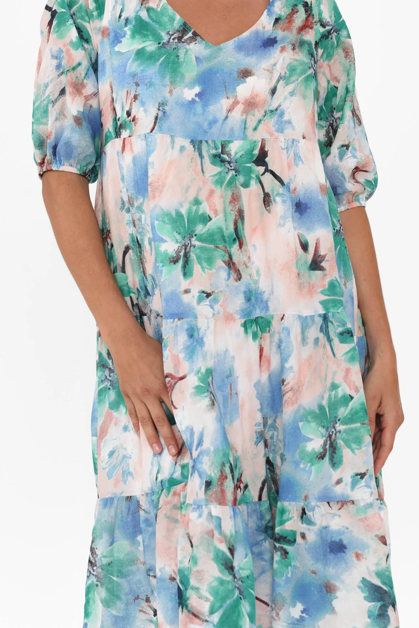 Cecca Blue Floral Cotton Tier Dress sold by Blue Bungalow product image thumbnail 5