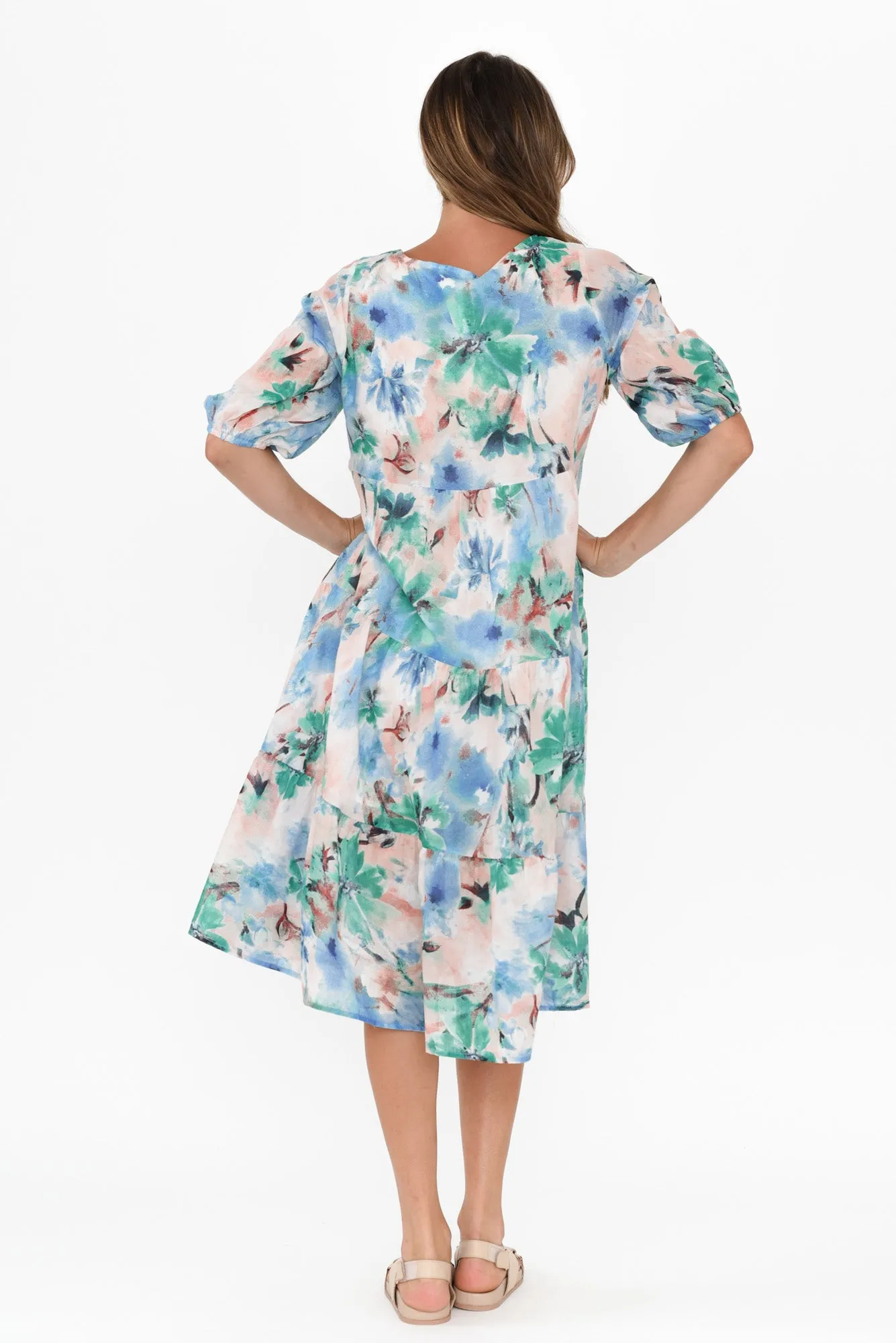 Cecca Blue Floral Cotton Tier Dress sold by Blue Bungalow product image thumbnail 4