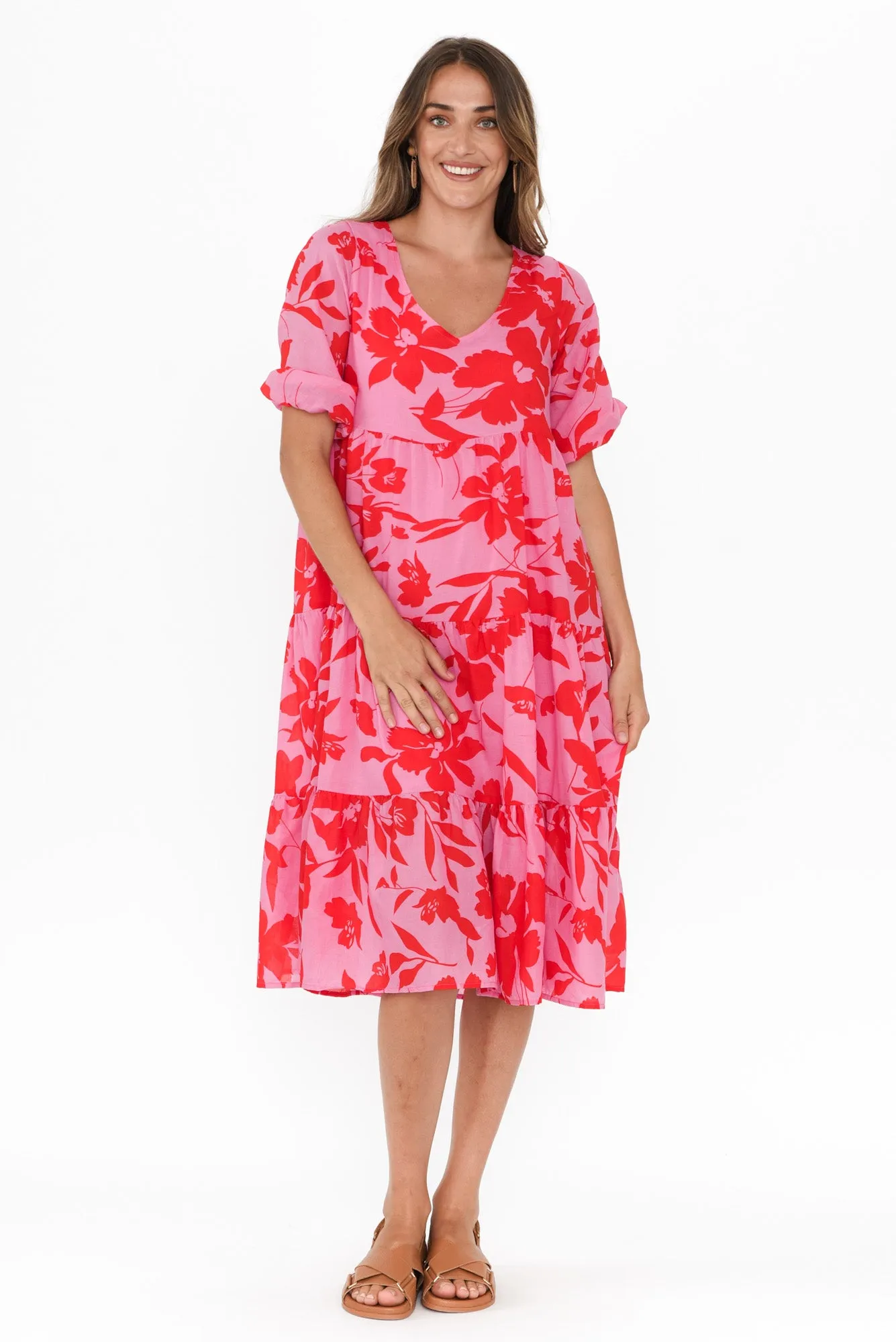 Cecca Pink Floral Cotton Tier Dress sold by Blue Bungalow product image thumbnail 2